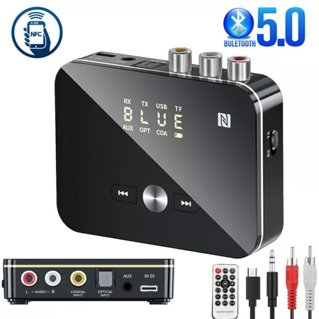 NFC Wireless Bluetooth 5.0 Audio Transmitter Receiver HiFi Music Adapter AUX RCA