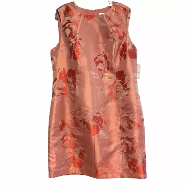 Tahari Arthur Levine Coral Floral Jacquard Sheath Dress Size 16 Sleeveless New