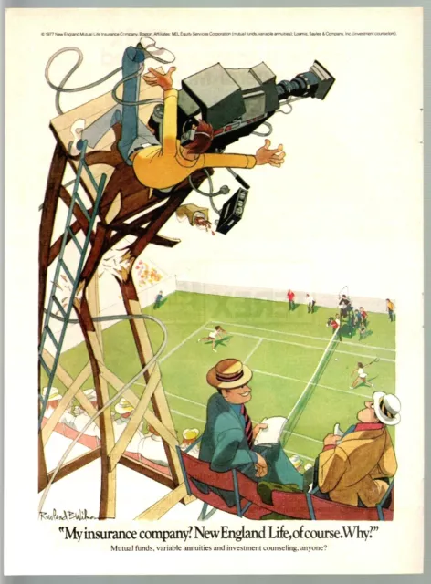 New England Life Insurance 1977 Vintage Print Ad Falling Camera Operator