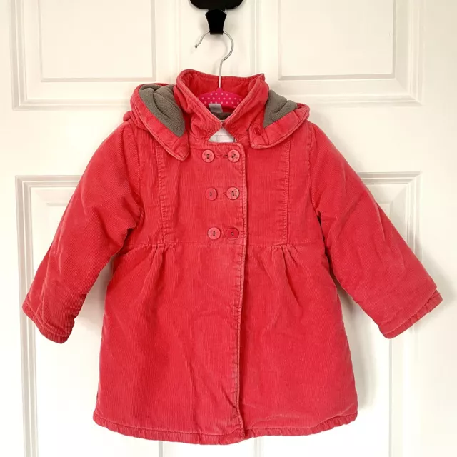 Obaïbi Corduroy Coat Toddler Girl Coral Pink Warm Fleece Grey Lining 18mths 81cm