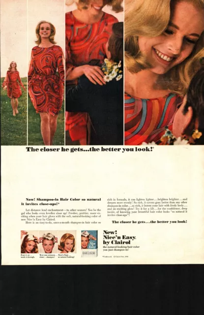 1967 Clairol Shampoo In Hair Color Vintage Print Ad New Nice n Easy Once a Month