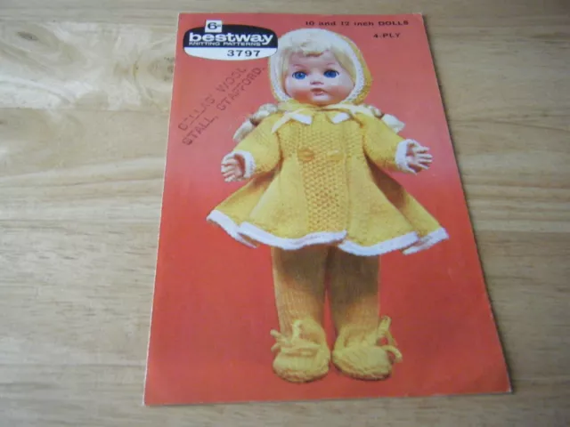 Vintage Knitting Pattern Dolls Clothes, 10 & 12", 4 ply, Bestway 3797