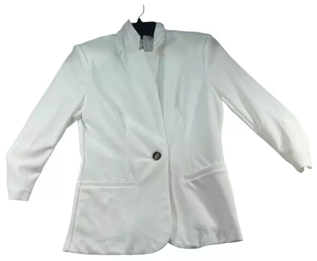 NY Collection Blazer Coat Womens size Medium Petite PM White 1 Button Career New