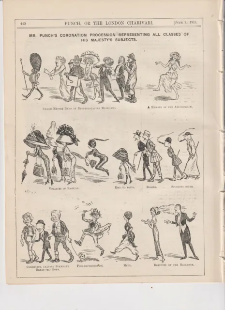 1911 2 Punch Cartoons on facing Pages Coronation Procession