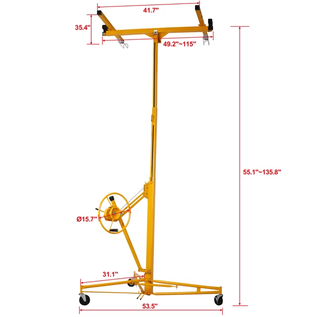 Foldable Drywall Rolling Lifter Panel Hoist Jack Lifter w/ Caster Wheels Yellow