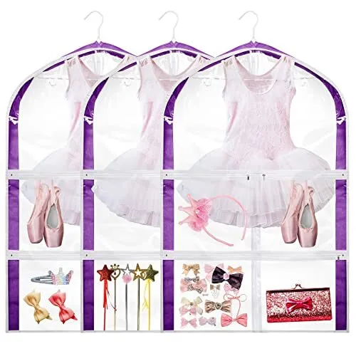 Clear Kids Dance Costume Garment Bag 3 Pack Garment Bags for Hanging Clothes ...
