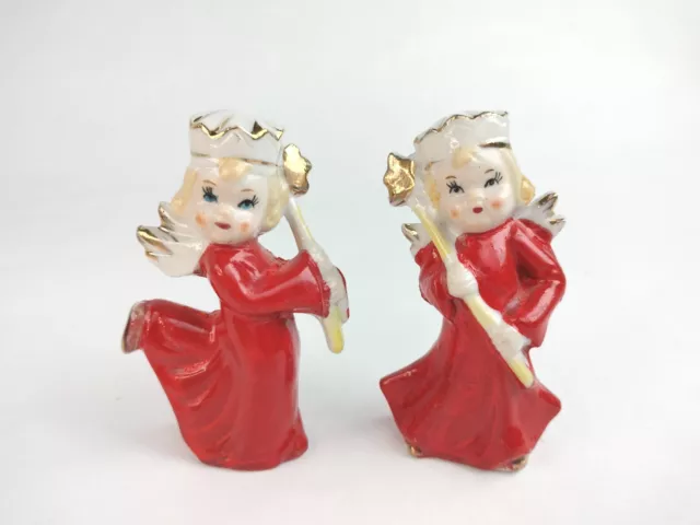 Vintage Red Kitschy Christmas Angels Made In Japan (Napco ?) Rare HTF