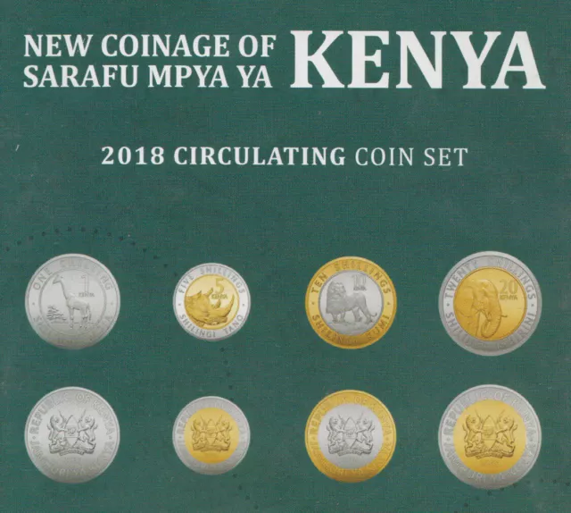 KENYA: Coins Set : 1, 5, 10, 20 SHILLINGS. 2018. All Mint with  AFRICAN ANIMALS