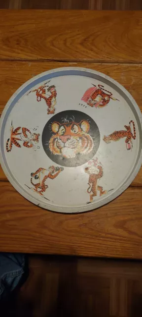 Vintage 1960s Esso Exxon Gas Tiger In Your Tank Tin Metal Serving Tray Promo 13"