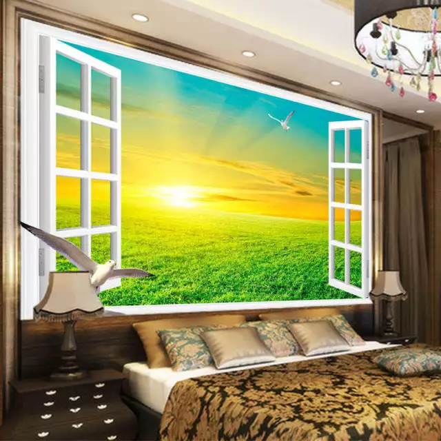 Le blanc fenêtre plaine 3D Plein Mur Mural Photo Papier Peint Impression Maison