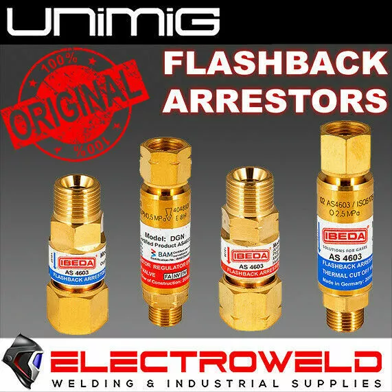 2 x UNIMIG FLASHBACK ARRESTORS OXY ACETYLENE GPL REGULATEUR DE TORCHE FIN...