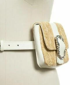 INC INTERNATIONAL CONCEPTS White Tan STRAW Fanny Pack, Belt Bag Purse SZ L NWT