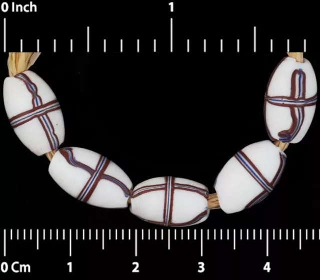 Antique African trade beads white French cross old Venetian lampwork wound glass