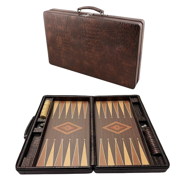 Backgammon Clásico Con Funda De Cuero – 15 Pulgadas, Portátil, Con Dados Y Cubiletes, Ideal Para Viajes Y Familia