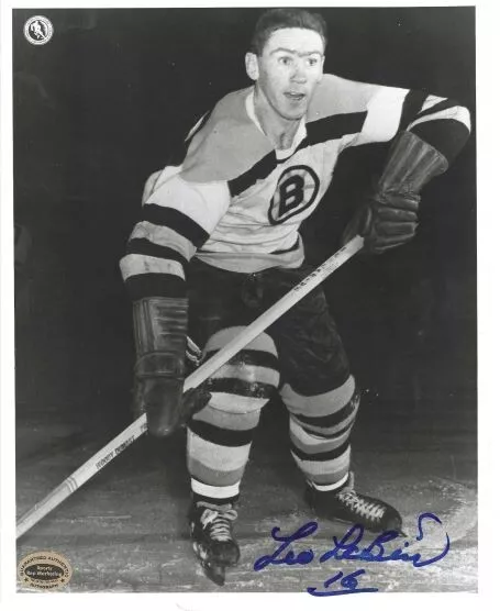 Signed  8x10 LEO LABINE Boston Bruins Autographed Photo -  COA