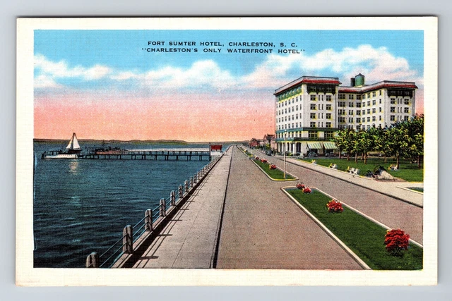 Charleston SC-South Carolina, Fort Sumter Hotel, Advertising, Vintage Postcard
