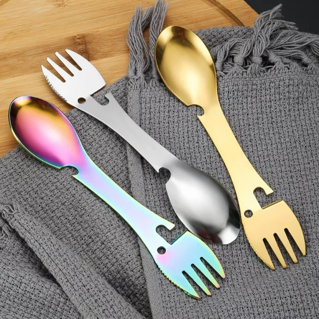 Steel Outdoor Cooking Camping Survival Tools Cutlery Fork Spoon Opener