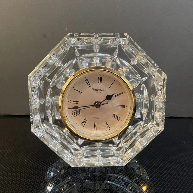 WATERFORD CRYSTAL LARGE Octagonal Desk Quartz Clock Needs Battery 39.