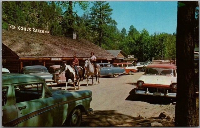 Vintage PAYSON, Arizona Postcard KOHL'S TONTO CREEK RANCH 1950s Cars / Horses