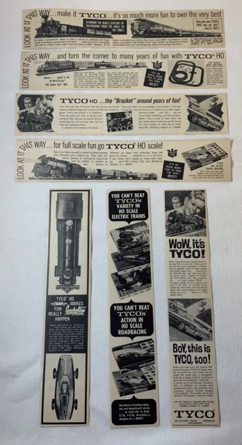 lot/collection of seven 1965-1967 TYCO railroad and slot car ads