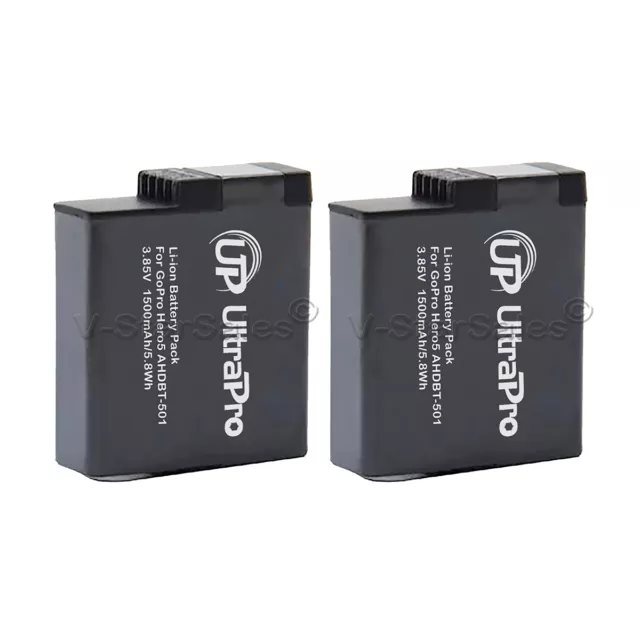 2x AHDBT501 1500mAh Battery + ACDC USB Dual Charger for GoPro Hero5 Hero6 Hero7 2