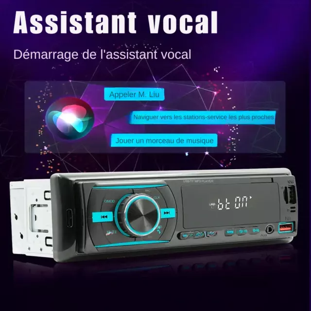 Autoradio Bluetooth 1Din 12V avec Support AUX FM USB BT et Assistant Vocal 3