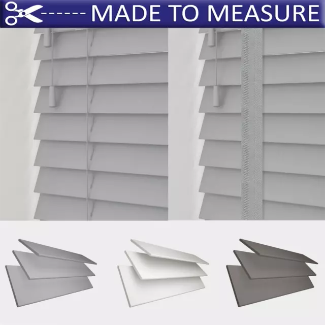 Made To Measure Real Wood Venetian Blinds White Grey 50Mm String Tape