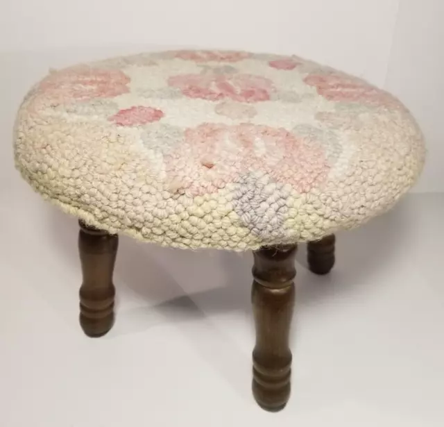 Oval Foot Stool Ottoman with Floral Needlepoint Top