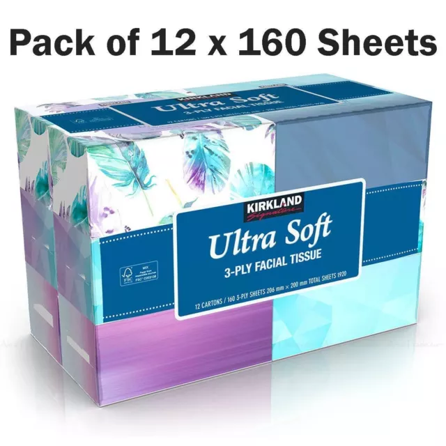 KIRKLAND Signature Ultra 3Ply Super Soft Premium Facial Tissues Pack of 12 Boxes