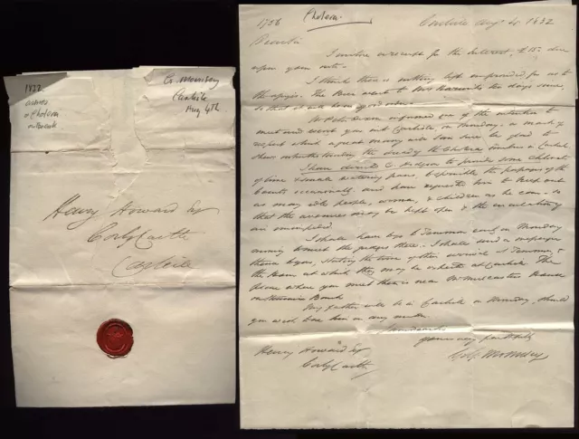 1832 HENRY HOWARD - Corby Castle letter George Mounsey re CHOLERA in CARLISLE