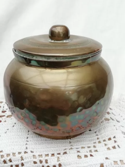 Antique Small Round Brass Tea Caddy Lidded Pot Circa 1890