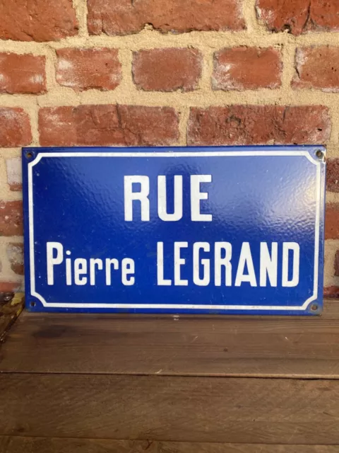 old french enamel steel street sign road Rue Pierre Legrand France