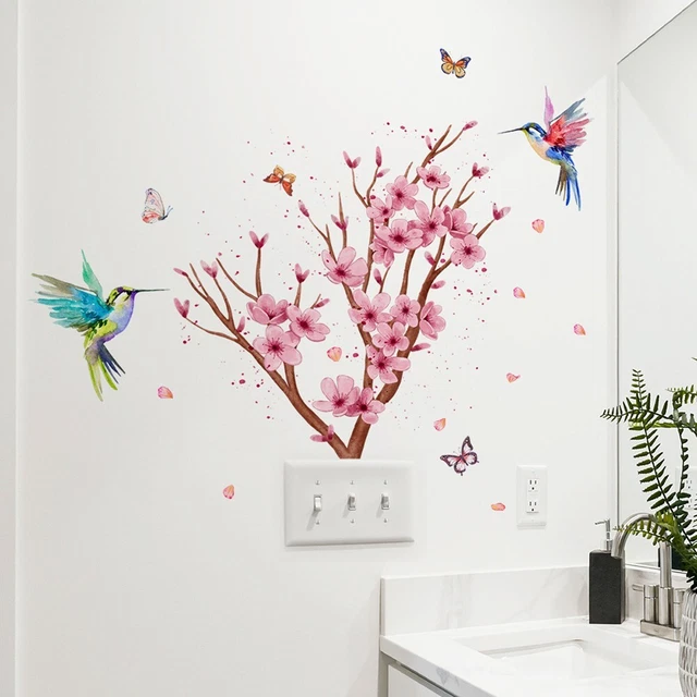Calcomanía flores pegatina de pared arte efecto alfombra PVC mariposa mural