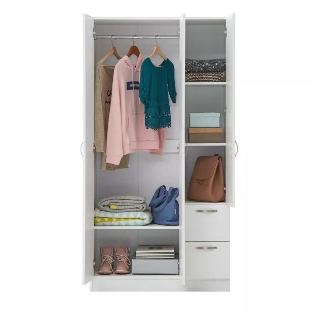 3 Door Wardrobe with Drawers Cupboard with Hanging Shelf and Metal Handles 3