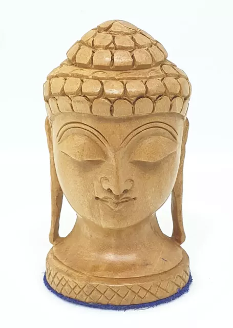 Handmade Wooden Meditating Buddha Head 3" Inches Hand Carved Statue Sculpture