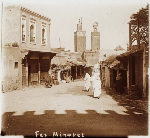 Fès Fez Minaret Maroc Photo F17 Plaque de verre Stereo Vintage