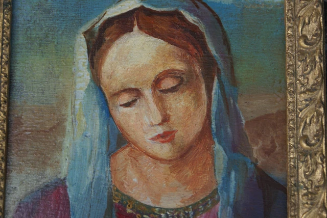 Le voile bleu Petite huile sur panneau non signe. portrait 3