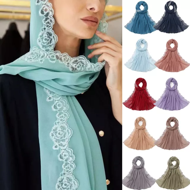 Women Hijab Lace Scarf Islamic Wrap Head Shawl Muslim Turban Headscarf Stole Eid
