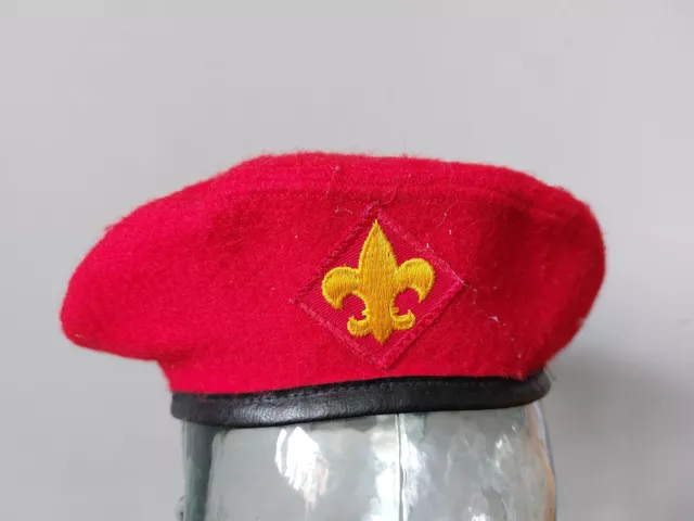 Vtg Official Headwear Bsa Boy Scouts Of America Red 100% Wool Beret Hat Small