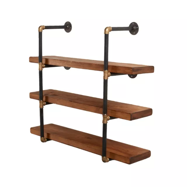 Shelving Display Unit Bookcase Solid Wood Shelves Industrial Metal Steel & Brass