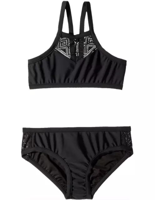 Seafolly 51313 Girl's Black Summer Essentials Apron Tankini Set Size 10