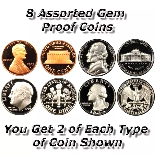 Lot of 8 Assorted Gem Proof Coins ~ Uncirculated Proof Coin Assorted Collection