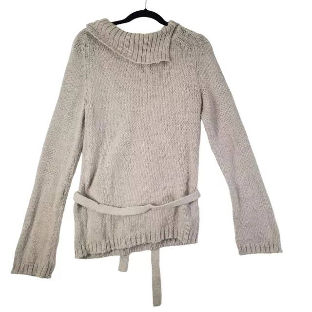 J.CREW Womens Sweater SZ L Tunic Alpaca Blend Beige Crew Neck Flare Sleeve Belt