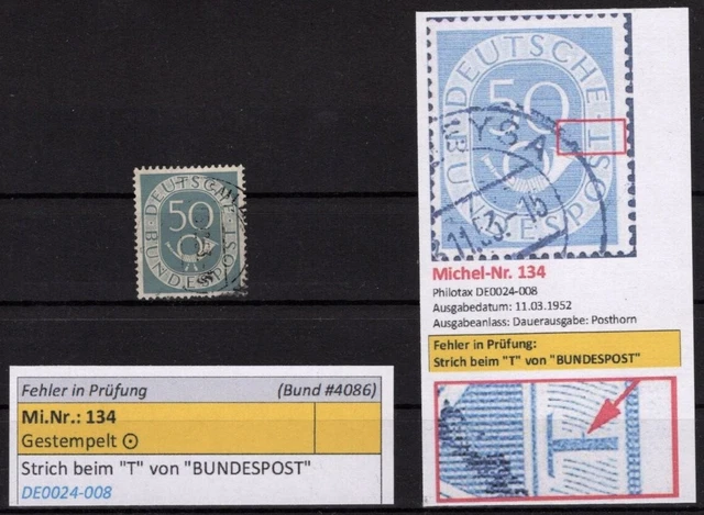 Fehler in Prüfung: Bund Mi 134 ⨀ Philotax DE0024-008