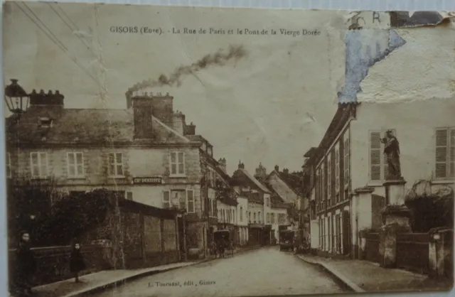 Gisors 27 CPA Street Paris and The Bridge Of La Virgin Golden Condition May 1925