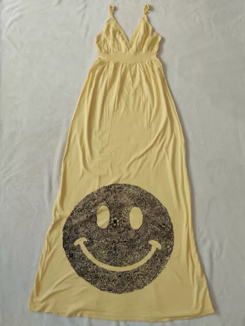 Lauren Moshi Womens Maxi Dress Size Small Sleeveless Smile Yellow Graphic