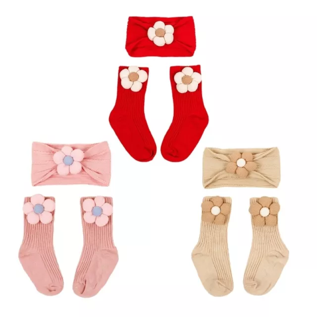 Baby Socks Floral Headband Boys Girls Elegant Headdress Knit Socks Accessories