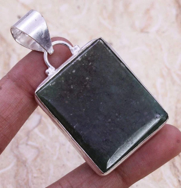 Alluring Green Aventurine 925 Silver Plated Handmade Pendant of 2" Ethnic Gift