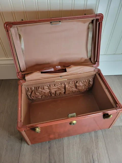 Vintage Samsonite Shwayder Bros Leather Luggage Train Case  #4912 Tan/Brown 7