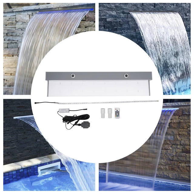 36& 7 COLOR Pool Fountain Pool Waterfall Spillway LED Light with Remote ...